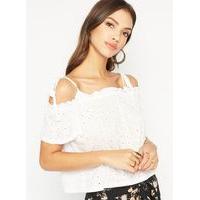 Womens White Broderie Bardot Top, White