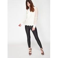 Womens Black PU Coated Leggings, BLACK
