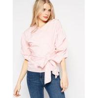 womens pink puff sleeve wrap blouse pink