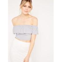 Womens Grey Slinky Bardot Crop Top, Grey