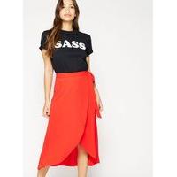 Womens Red Wrap Midi Skirt, Red