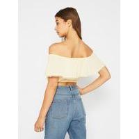 womens yellow crop trim bardot top yellow