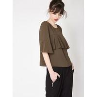 womens khaki ruffle front tee khaki