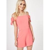 Womens PETITE Bow Sleeve Playsuit, Pink