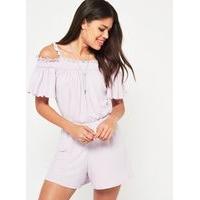 Womens Lilac Shirred Playsuit, Lilac