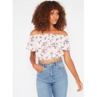 Womens Mini Tulip Crop Bardot Top, Assorted