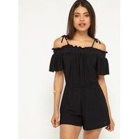 womens black shirred playsuit black