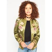 womens green floral bomber jacket leaf green