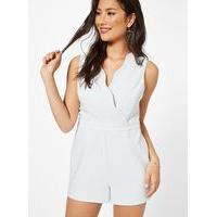 womens petites blue scallop playsuit pale blue