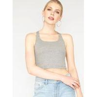 Womens PETITE Ribbed Crop Top, Grey