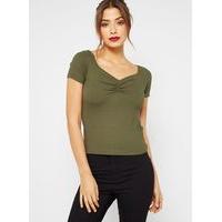 Womens Khaki Ruched Front T-Shirt, Khaki