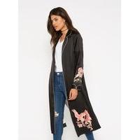 womens embroidered pyjama duster coat black