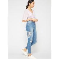 Womens LIZZIE Embroidered Jean, Mid Wash Denim