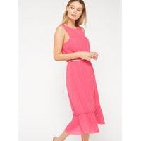 Womens Pink Belted Plisse Dress, Pink