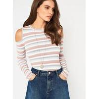 Womens Cold Shoulder Stripe Knitted Top, Assorted