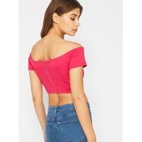 Womens Fuchsia Scuba Bardot Crop Top, Fuchsia