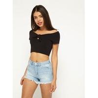 Womens Black Bunny Tie Crop Top, Black