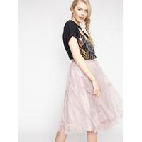 Womens Tiered Mesh Skirt, Mink