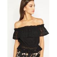 womens black lace bardot top black