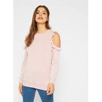 Womens Pink Ruffle Sleeve Sweatshirt, Pink