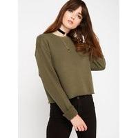 womens khaki cropped sweatshirt khaki