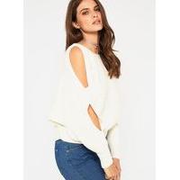 Womens Cream Slouchy Cut Out Knitted Jumper, Cream