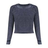 Womens Acid Wash Knitted Jumper in Navy Blue