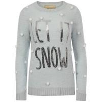 womens merry christmas let it snow blue jumper