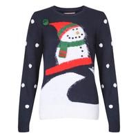 Women\'s polka dots sleeves navy knitted Xmas jumper - Merry Christmas