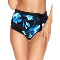 Women\'s Ladies swimwear bright blue floral rose print high waist slimming tummy control swim bikini bottoms
