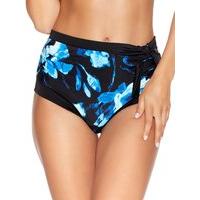 Women\'s Ladies swimwear bright blue floral rose print high waist slimming tummy control swim bikini bottoms