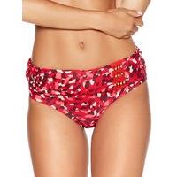 Women\'s Ladies swimwear bright red animal print roll waistband gold bead detail high leg swim bikini bottoms