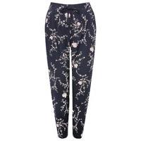 Women\'s Ladies Petite size elasticated tie waist floral print jersey tapered jogger trousers
