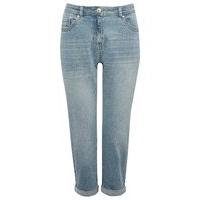 Women\'s Ladies cotton stretch slim fit light wash denim cropped Turn up hem boyfriend jeans