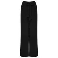Women\'s Ladies plain black light chiffon High waist tie belt flared Wide leg trousers