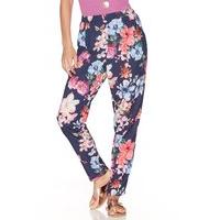 womens ladies navy tropical floral print pull on straight leg full len ...