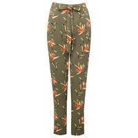 Women\'s Ladies straight tapered leg elasticated waist floral print tie waist trousers