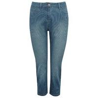 Women\'s Ladies mid wash striped cropped button fasten summer casual denim cropped jeans