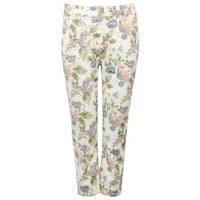 womens ladies slim fit cotton stretch denim white floral print cropped ...