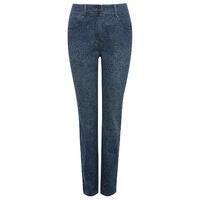 Women\'s Ladies cotton rich dark wash denim straight leg Floral print high waisted jeans