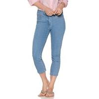 Women\'s Ladies cotton rich light wash denim button trim ankle grazer cropped jeans