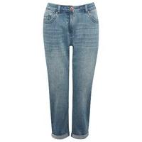 Women\'s Ladies cotton stretch slim fit light wash denim cropped Turn up hem boyfriend jeans