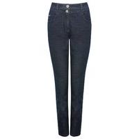 womens ladies high waist dark wash denim straight leg jeans