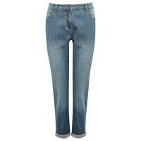 Women\'s Ladies mid wash denim straight leg turn up ankle grazer jeans