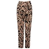 Women\'s Ladies soft stretch straight leg tropical Palm print ankle grazer trousers