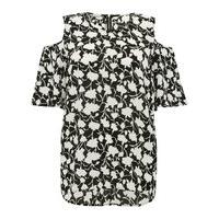 womens ladies plus size crepe short sleeve floral print cold shoulder  ...