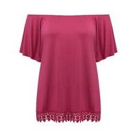 womens ladies plus size short sleeve cotton stretch jersey crochet hem ...
