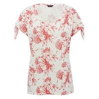 Women\'s Ladies floral print cotton blend short tie sleeves scoop neck summer top