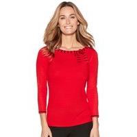 womens ladies lightweight knit three quarter length sleeve ribbon trim ...