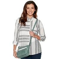Women\'s Ladies pure cotton Three quarter length tabbed sleeves classic collar stripe pocket shirt